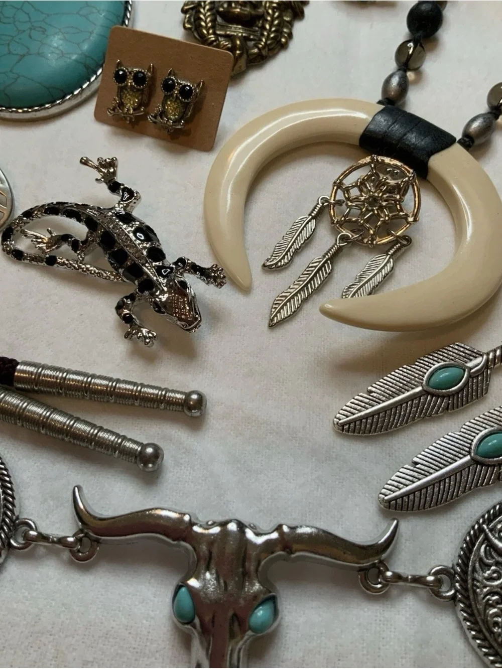 Southwestern Sculpture with Fashion Jewelry Mixed Lot 55+Pcs